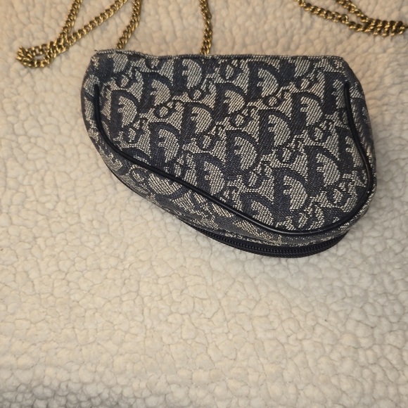 Christian Dior Vintage Saddle Bag Pouch Clutch with Chain Trotter Diorissimo - Picture 12 of 16